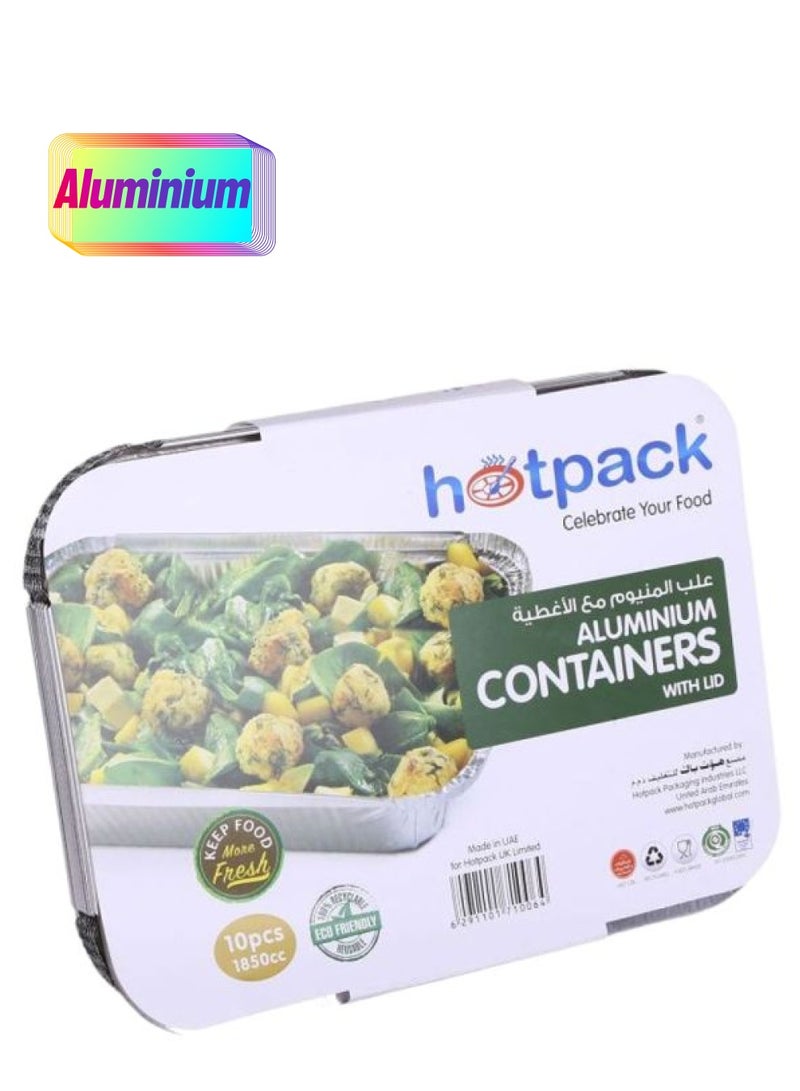 Hotpack Disposable Food Storage, Food Packaging & Take Away, Aluminium Food Container 1850cc, 10 Pieces Silver 1850ml - Image 1