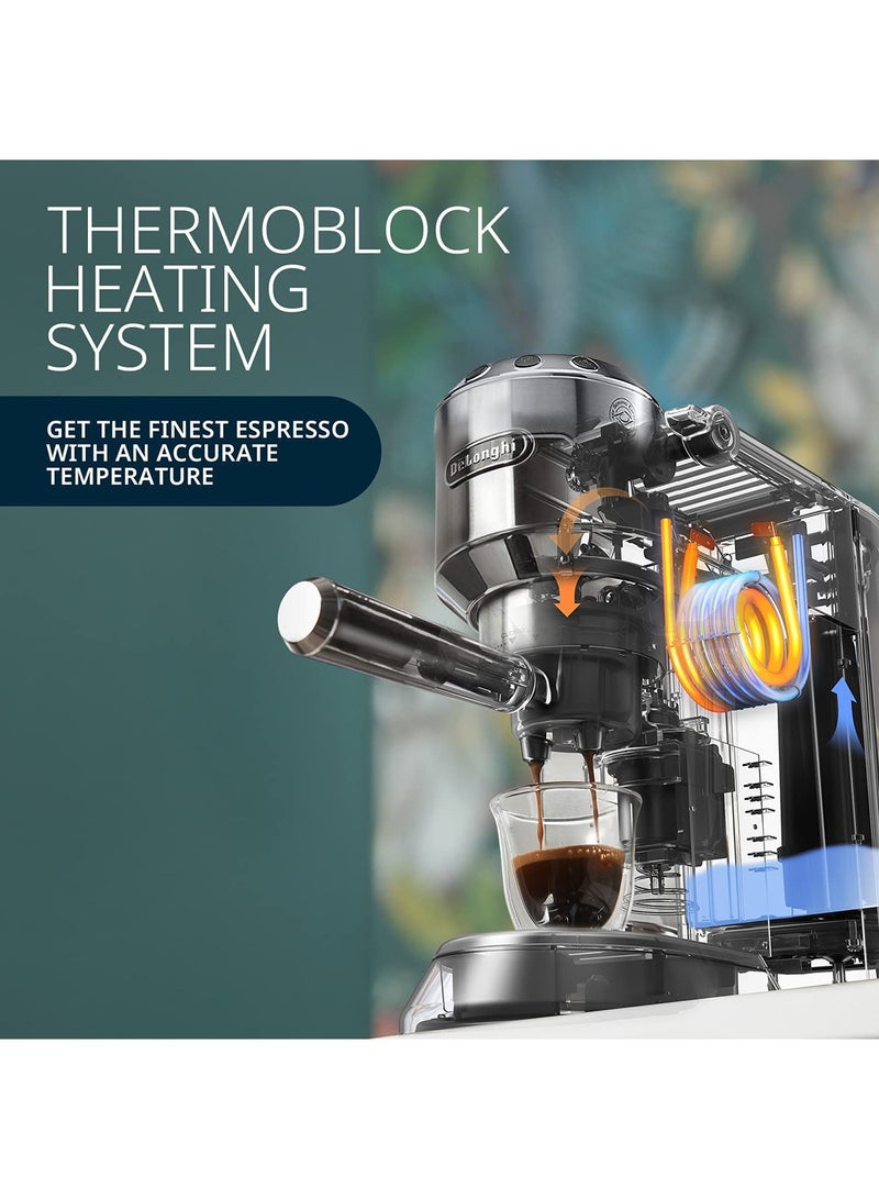 De'Longhi Dedica Pump Espresso Manual Coffee Machine | Cappuccino, Latte Macchiato With Milk Frother | Thermo Block Heating System For Accurate Temperature | Easy To Clean | 1.1 L 1450 W EC685.BK Black/Silver - Image 2