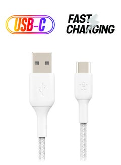 belkin Boostcharge Braided Usb Type C Cable, Usb-C To Usb-A Cable, Usb C Charger Cable For Iphone 15, Samsung Galaxy S24, Google Pixel, Ipad, Macbook, Nintendo Switch And More - 1M White  - Image 1
