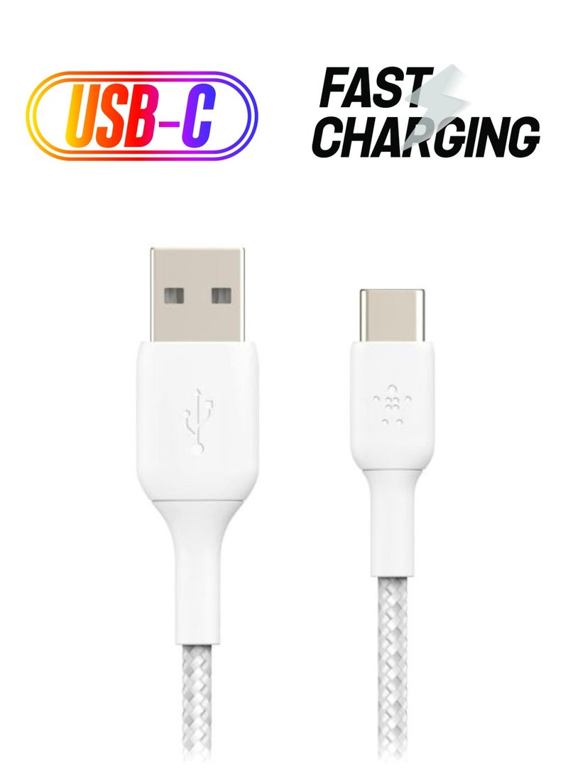 belkin Boostcharge Braided Usb Type C Cable, Usb-C To Usb-A Cable, Usb C Charger Cable For Iphone 15, Samsung Galaxy S24, Google Pixel, Ipad, Macbook, Nintendo Switch And More - 1M White  - Image 1