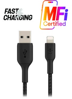 Braided iPhone Charging Cable, USB A To Lightning Cable (Boost Charge To USB For iPhone, iPad, Airpods) MFI-Certified Apple Cable, (3 M) Black