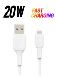 belkin BoostCharge Pro Flex Silicone USB A To Lightning Cable, MFI Certified iPhone Cable 20W Fast Charging Power Delivery For iPhone 15, 14, 13, 12, Pro, Plus, Pro Max, Mini, iPad And More - (1M) White  - Image 1