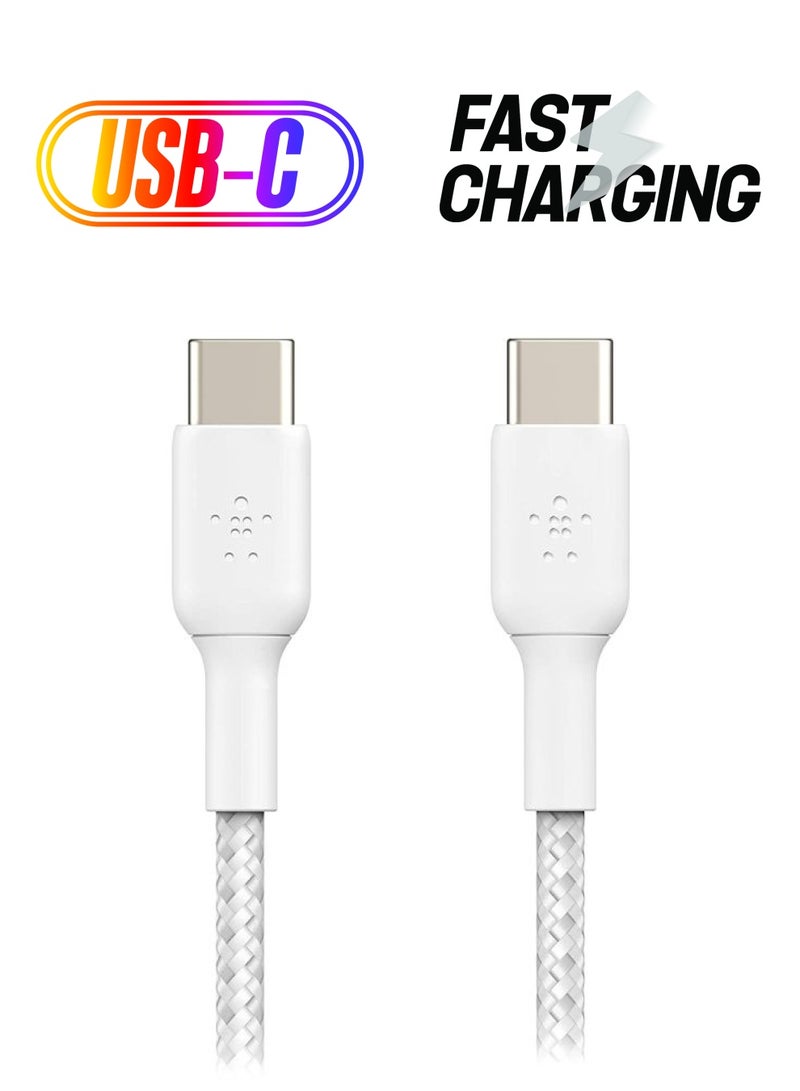 كابل مضفر من منفذ  USB-C إلى منفذ USB-C من بيلكين (كابل شحن سريع بمنفذ USB من نوع C لأجهزة سامسونج، وبكسل، وآي باد برو، وغير ذلك المزيد) - بطول 1 متر، بلون أبيض أبيض - pnsku/N36748435A/45/_/1738232742/6e3806e1-287a-4b81-b746-39c02c4327c1