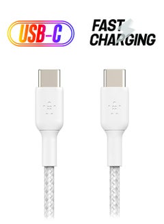 belkin Belkin Braided USB-C to USB-C Cable (USB Type-C Fast Charge Cable for Samsung, Pixel, iPad Pro and More) - 1m,White White  - Image 1