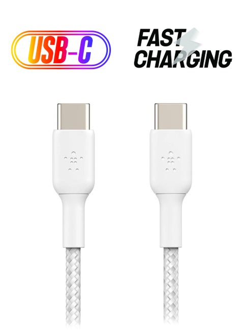 Belkin Braided USB-C to USB-C Cable (USB Type-C Fast Charge Cable for Samsung, Pixel, iPad Pro and More) - 1m,White White