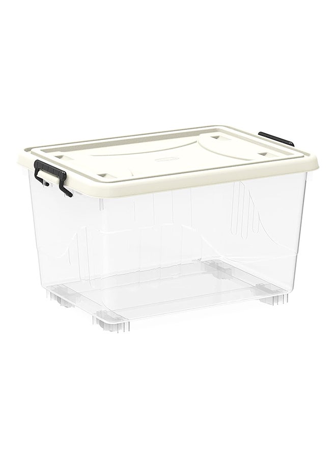 Cosmoplast 55L Clear Plastic Storage Box With Wheels & Lockable Lid (34.5x58.5x42.5cm)- Off White Off White 34.5x58.5x42.5cm - Image 1