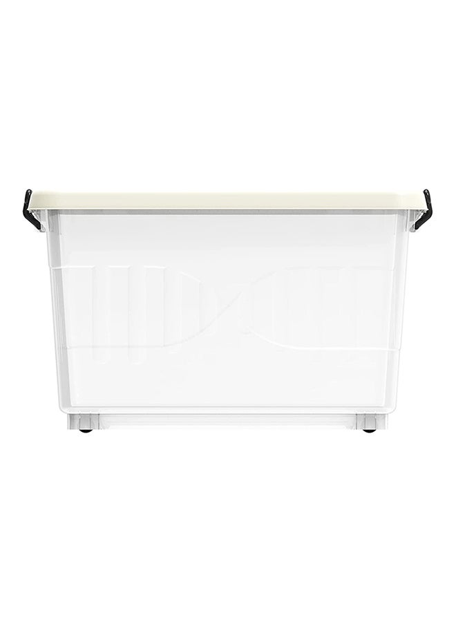 Cosmoplast 55L Clear Plastic Storage Box With Wheels & Lockable Lid (34.5x58.5x42.5cm)- Off White Off White 34.5x58.5x42.5cm - Image 2