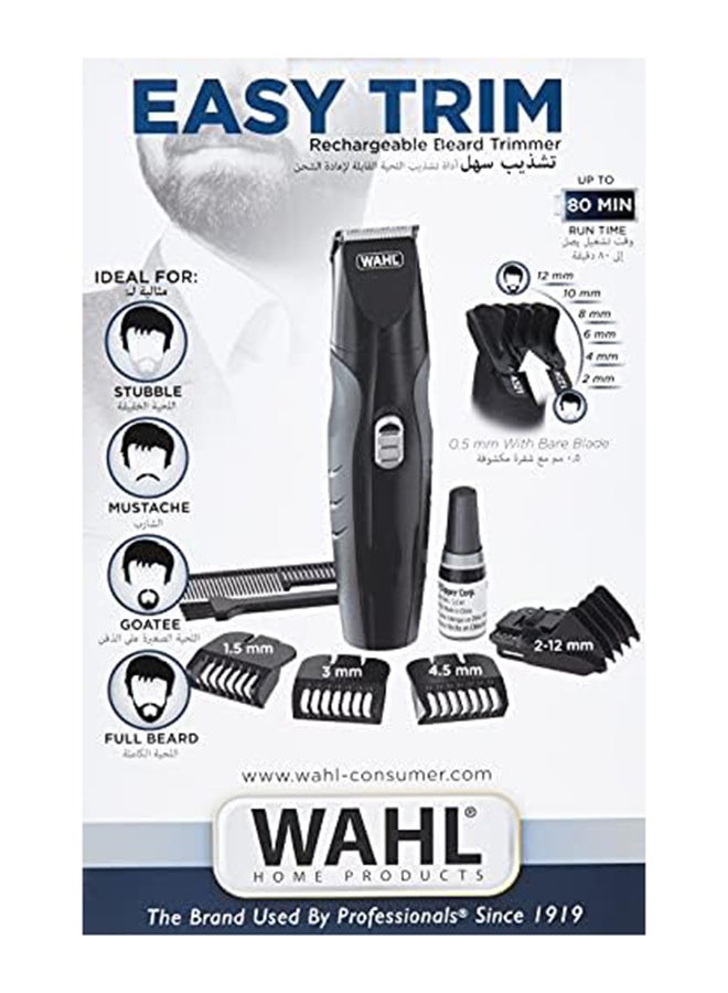 WAHL WAHL Easy Trim Rechargeable Beard Trimmer with 10 Cutting Lengths, Cordless Trimmer for Men, Precision blades multipurpose trimmer, Ergonomic Design, and Premium Accessories, Black, 9685-027 Black/Clear  - Image 3