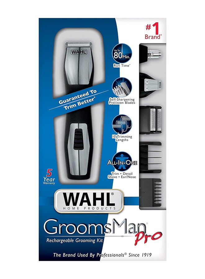 WAHL WAHL Groomsman Pro Deluxe Rechargeable Grooming Kit, Multi grooming, FOIL SHAVER, EAR/NOSE TRIMMER, Beard, and Body Trimmer, 9 different cutting lengths beard trimmer for men, 9855-1227 (Black/Silver) Black/Silver  - Image 2