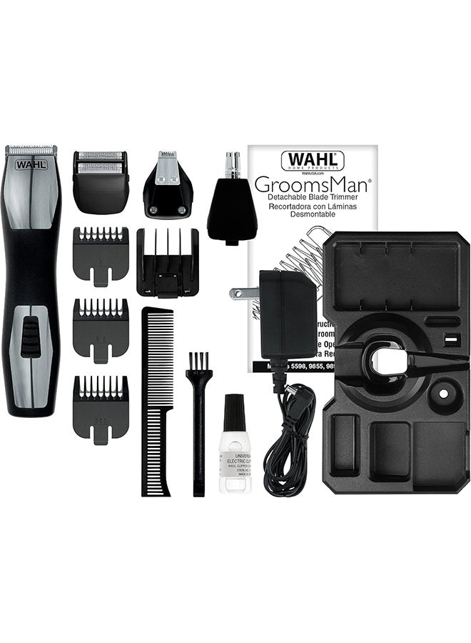 WAHL WAHL Groomsman Pro Deluxe Rechargeable Grooming Kit, Multi grooming, FOIL SHAVER, EAR/NOSE TRIMMER, Beard, and Body Trimmer, 9 different cutting lengths beard trimmer for men, 9855-1227 (Black/Silver) Black/Silver  - Image 3