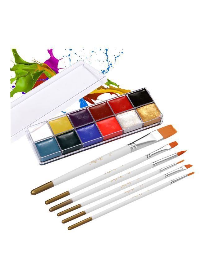 7-Piece Painting Art 12-Colour Face Paint With Paint Brush Kit Multicolour - Image 4