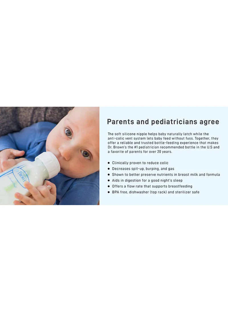 Dr. Brown’s Pack Of 1 Anti-Colic Narrow Glass Baby Feeding Bottle 120 ML, 0 Months +