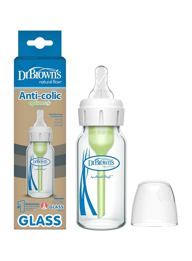Dr. Brown’s Pack Of 1 Anti-Colic Narrow Glass Baby Feeding Bottle 120 ML, 0 Months +