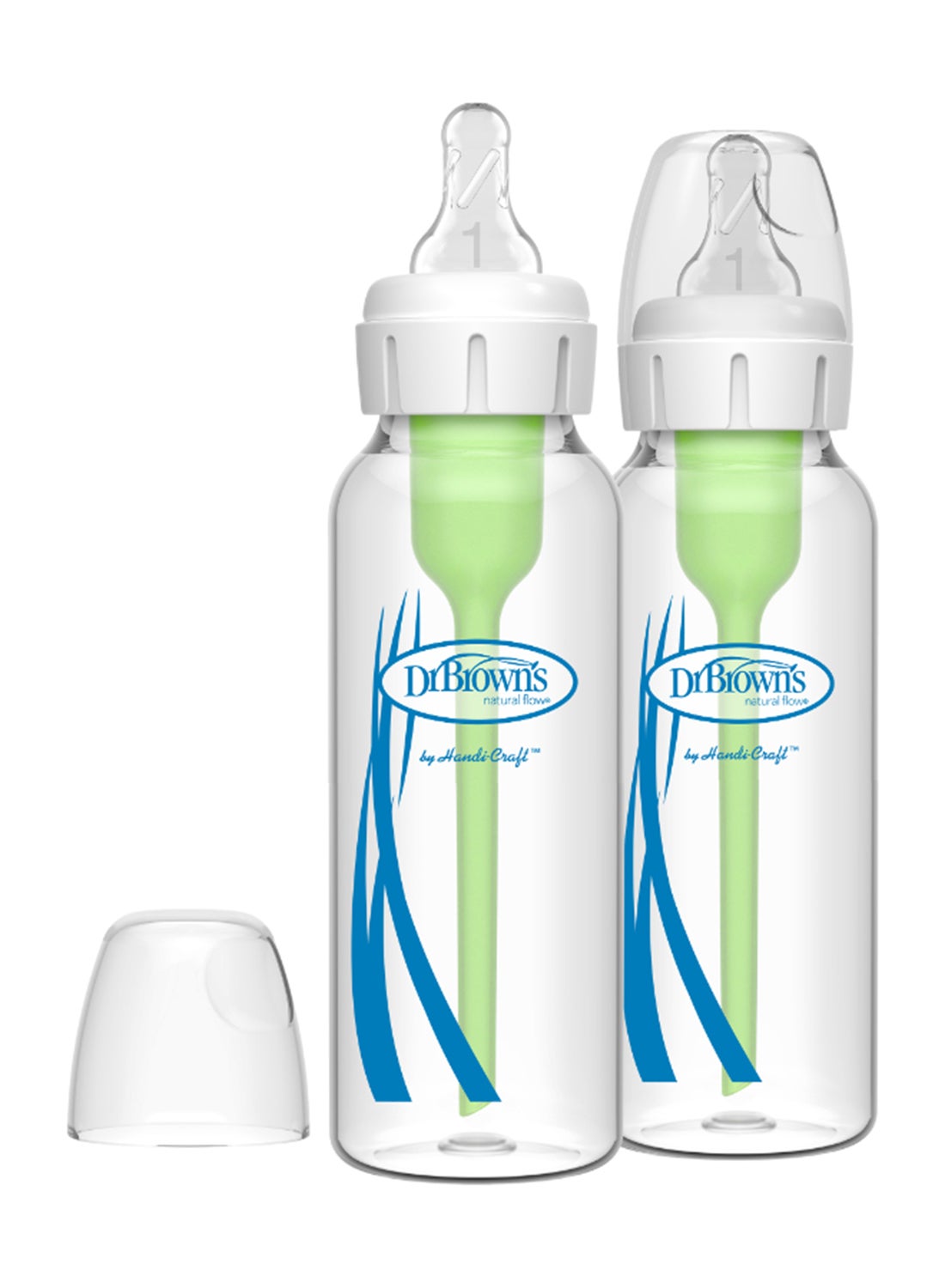 Dr. Brown’s Pack Of 2 Baby Natural Flow Anti-Colic Options+ Narrow Glass Feeding Bottle, 2 X 250 ML, Level 1 Slow Flow Nipple, 0 Months + 