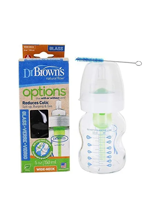 Dr. Brown’s 5 Oz/150 Ml Glass W-N Anti-Colic Options+ Bottle, 1-Pack