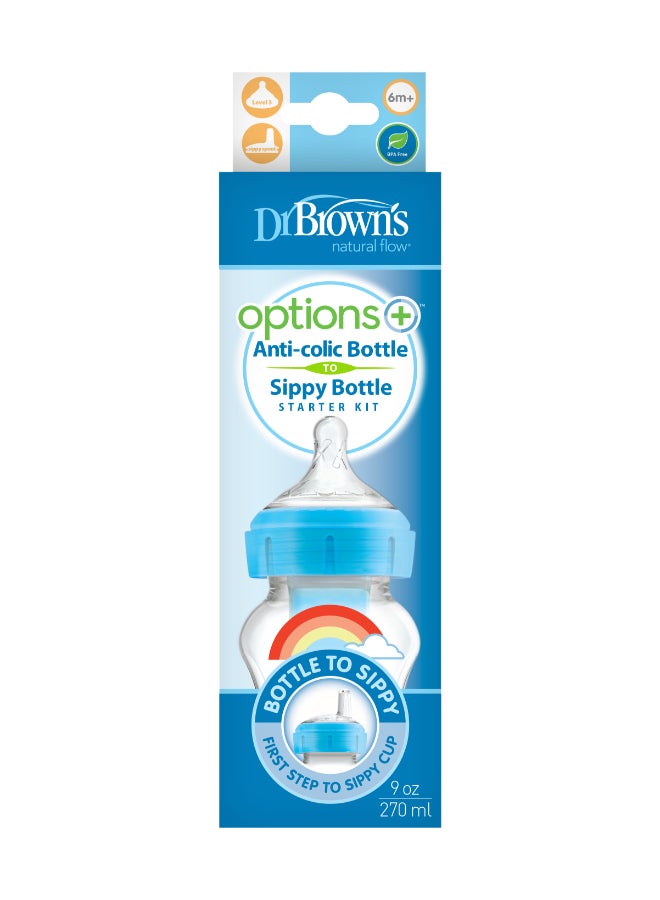 Dr. Brown’s 9 Oz/270 Ml Pp W-N Anti-Colic Options+ Blue Rainbows Bottle With Sippy Spout (+L3 Nipple In Bottle), 1-Pack - Image 2