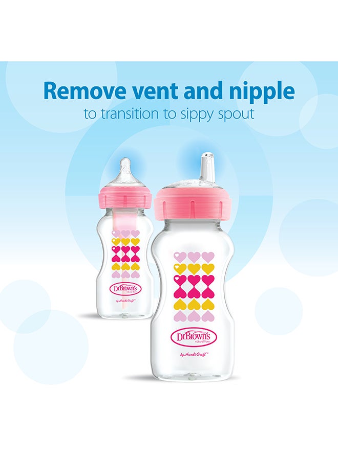 Dr. Brown’s - 9 Oz/270 Ml Pp W-N Anti-Colic Options+ Pink Hearts Bottle With Sippy Spout (+L3 Nipple In Bottle), 1-Pack - Image 1