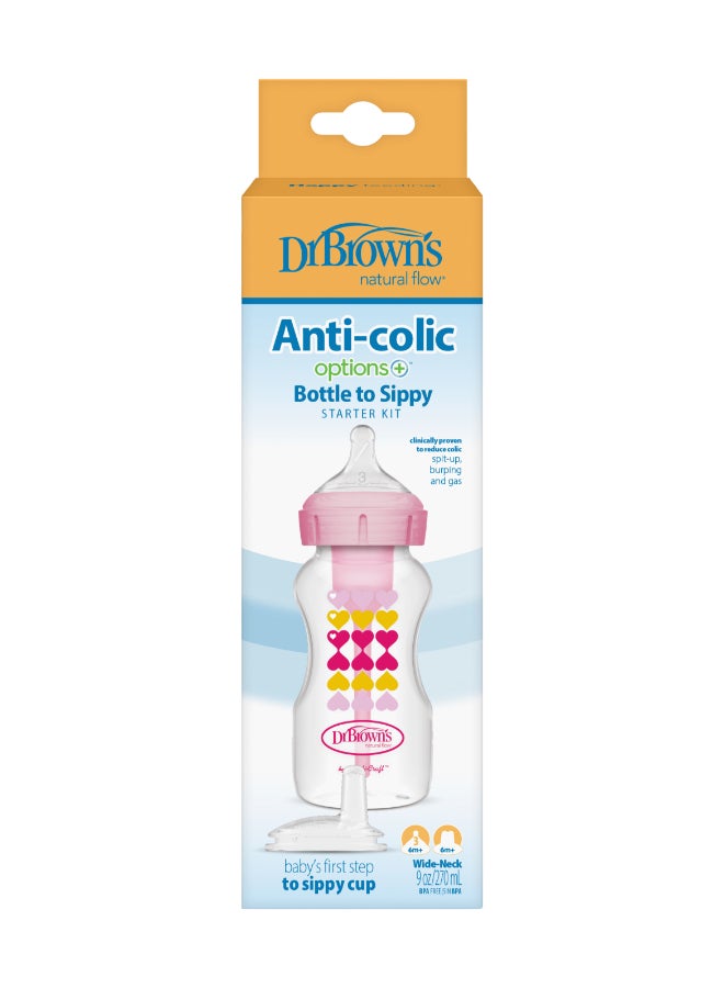 Dr. Brown’s - 9 Oz/270 Ml Pp W-N Anti-Colic Options+ Pink Hearts Bottle With Sippy Spout (+L3 Nipple In Bottle), 1-Pack - Image 1