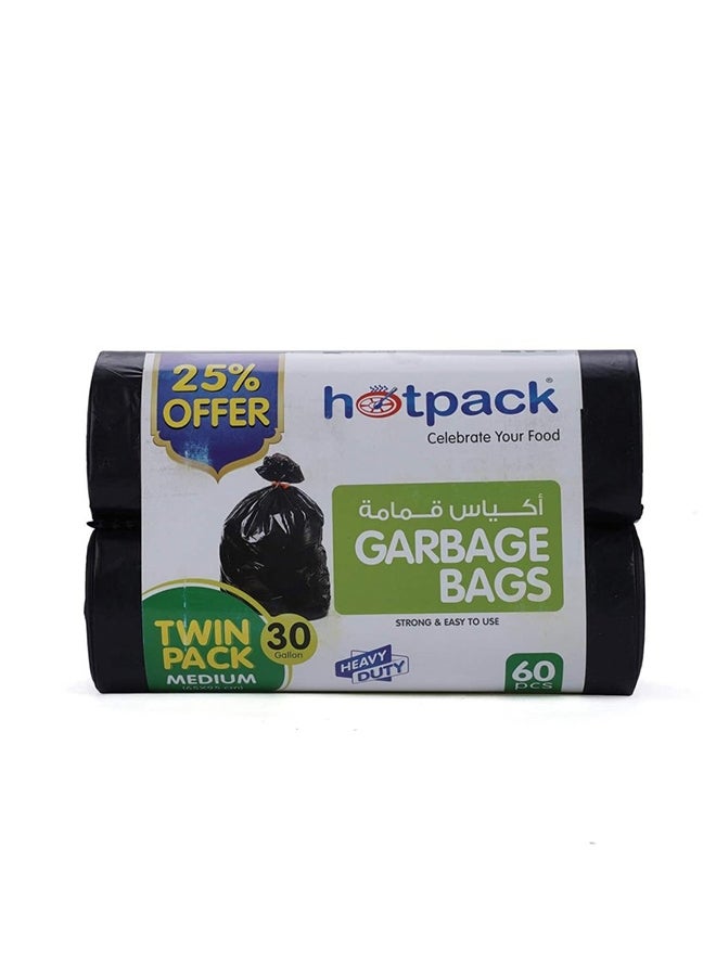 Hotpack - Twin Pack 60-Piece Garbage Bags 30 Gallon Black 65x95cm - Image 1