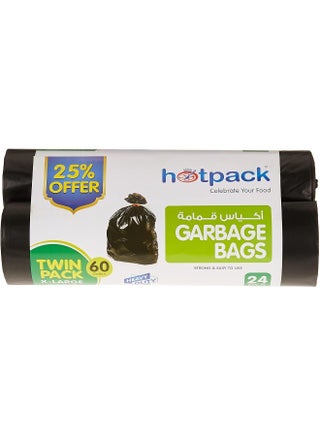 Hotpack Disposable Strong & Bio-Degradable Heavy Duty Twin Pack Garbage Roll X-Large, 60 Gallon, 95x120cm, 24 Pieces Black 95x120cm - view 3