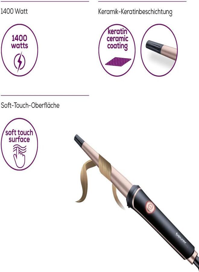 Beurer Ht 53 Curling Tongs | Professional Conical Wand With Ceramic-Keratin Coating For Soft, Shiny Curls - Image 3