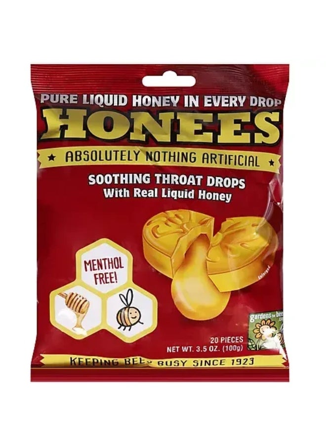 Honees Soothing Throat Drops With Real Liquid Honey 20 Pieces 3.5 Oz Packaging May Vary - Image 1