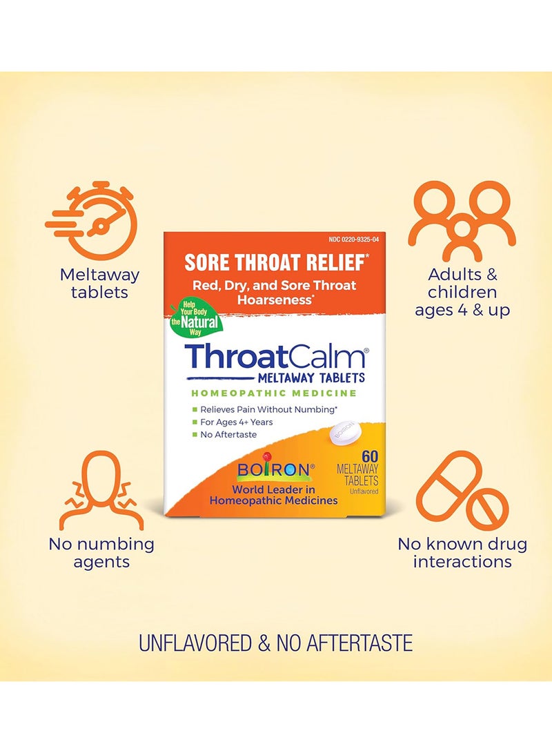 Boiron - Throat Calm, Sore Throat Relief, 60 Meltaway Tablets - Image 1