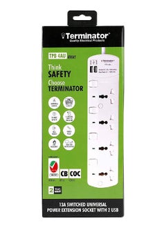 Terminator Terminator Power Extension 4 Socket 2 USB Charging Ports ...