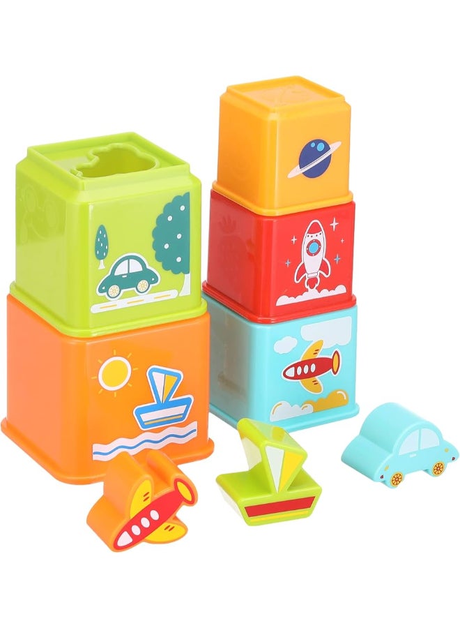 هوانجر مجموعة مكعبات تكديس بلاستيكية متعددة الألوان للأطفال من عمر سنة فما فوق مكونة من 8 قطع 32.6x21.8x9.2سم - Image 1