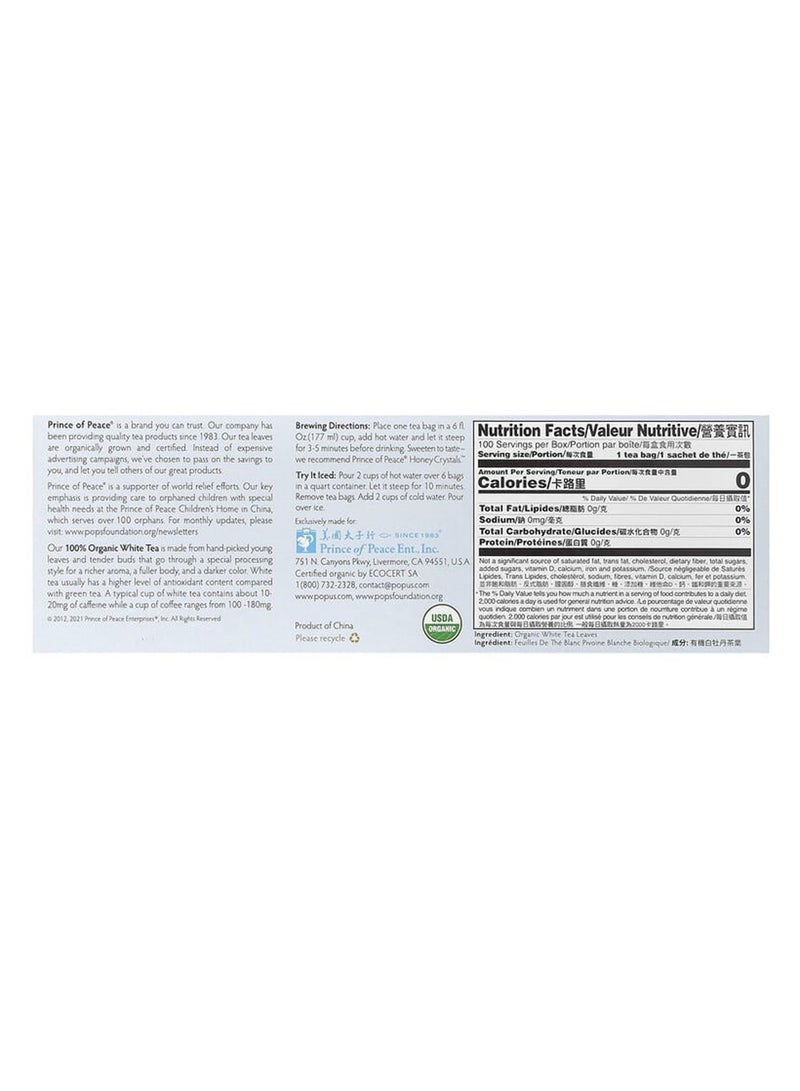 prince of peace - Prince of Peace, 100% Organic White Tea, 100 Tea Bags, 6.35 oz (180 g) - Image 1