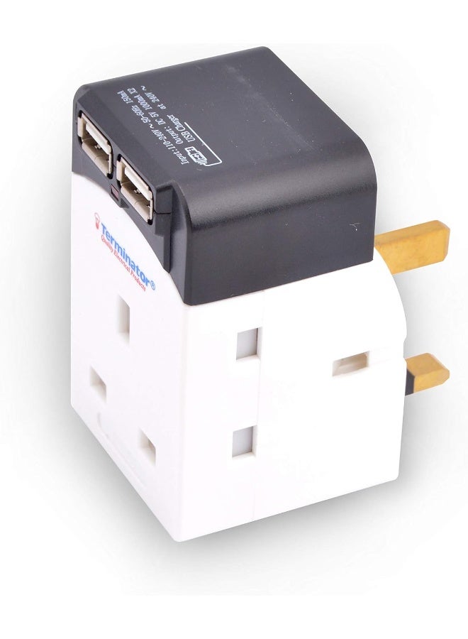 Terminator - 3 Way Multi Adaptor Socket White 96cm - Image 1