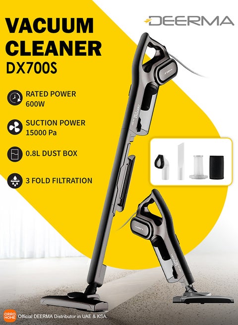 Handheld and Upright 2-In-1  Vacuum Cleaner with HEPA Filter, Ergonomic Handle, Low Noise For Quite Cleaning 1 L 600 W DEM-DX700S Black