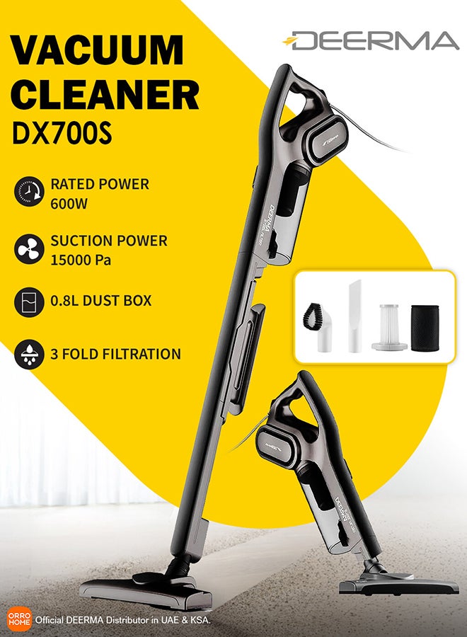 Deerma Handheld and Upright 2-In-1  Vacuum Cleaner with HEPA Filter, Ergonomic Handle, Low Noise For Quite Cleaning 1 L 600 W DEM-DX700S Black  - Image 1