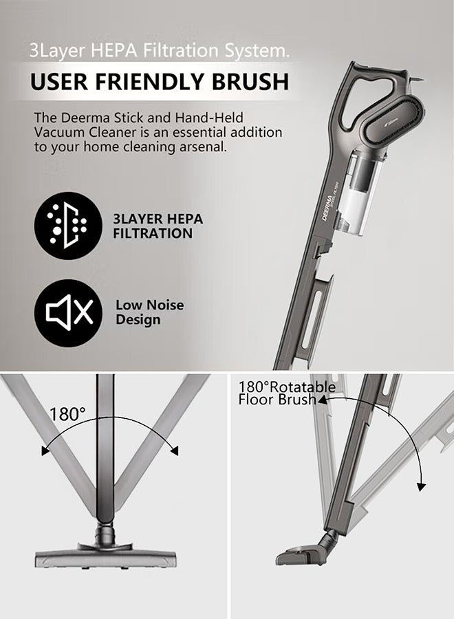 Deerma Handheld and Upright 2-In-1  Vacuum Cleaner with HEPA Filter, Ergonomic Handle, Low Noise For Quite Cleaning 1 L 600 W DEM-DX700S Black - Image 3