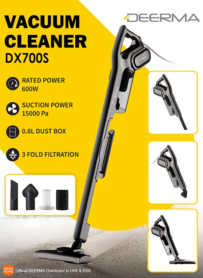 Deerma Handheld and Upright 2-In-1  Vacuum Cleaner with HEPA Filter, Ergonomic Handle, Low Noise For Quite Cleaning 1 L 600 W DEM-DX700S Black - Image 1