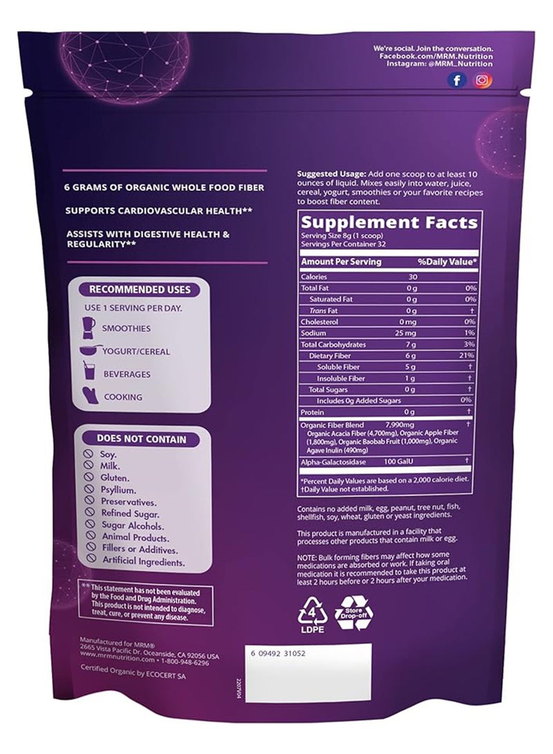 MRM Nutrition Whole Food Organic Fiber with Enzymes + Prebiotics 9.03 Oz - Image 2