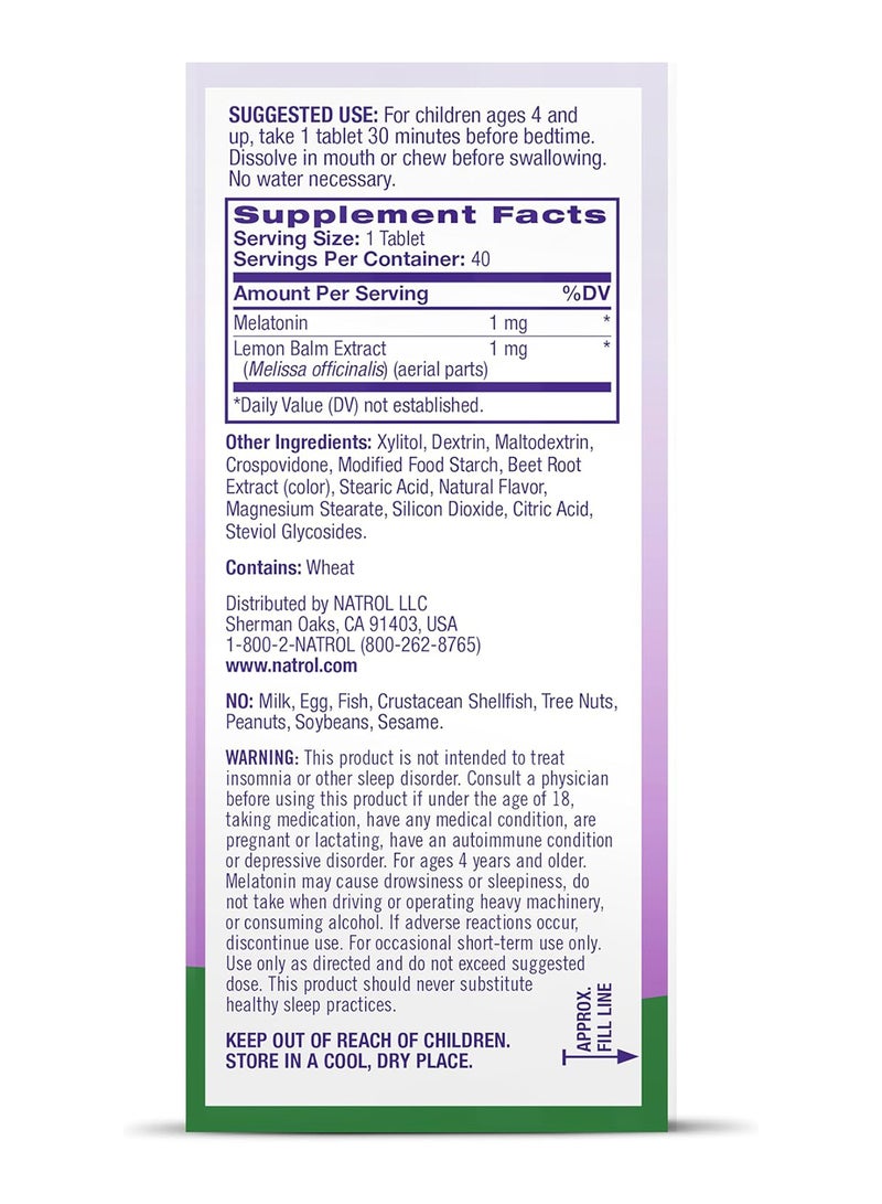 NATROL - Kids Melatonin 1mg, Fast Dissolve 40 Tablets, Packaging may vary - Image 1