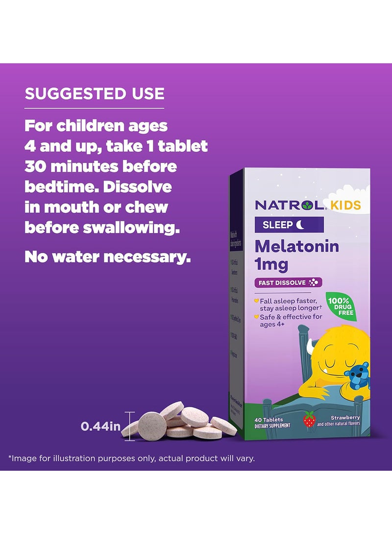 NATROL - Kids Melatonin 1mg, Fast Dissolve 40 Tablets, Packaging may vary - Image 1