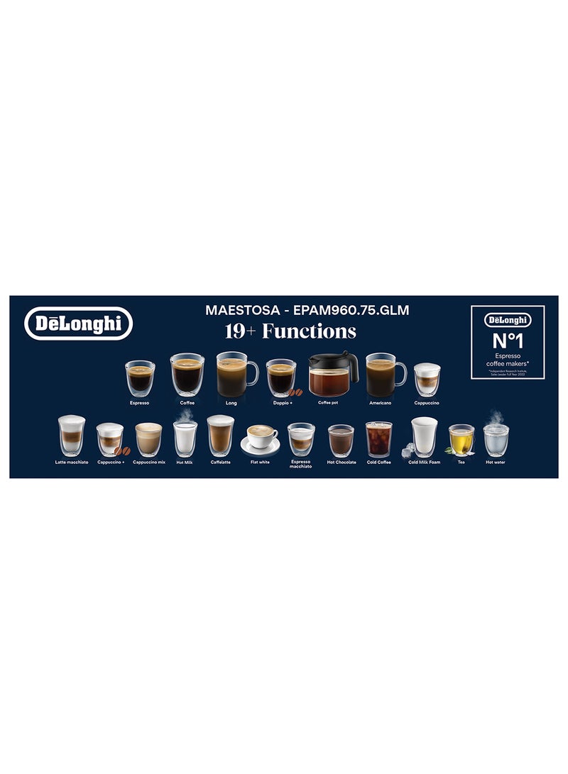 De'Longhi - Maestosa Fully Automatic Bean To Cup Coffee Machine With In Built Grinder,Smart One Touch Hot Chocolate,Cappuccino,LatteMacchiato,Espresso Maker App Lin 1 L 1450 W EPAM960.75.GLM Black/Silver - Image 1