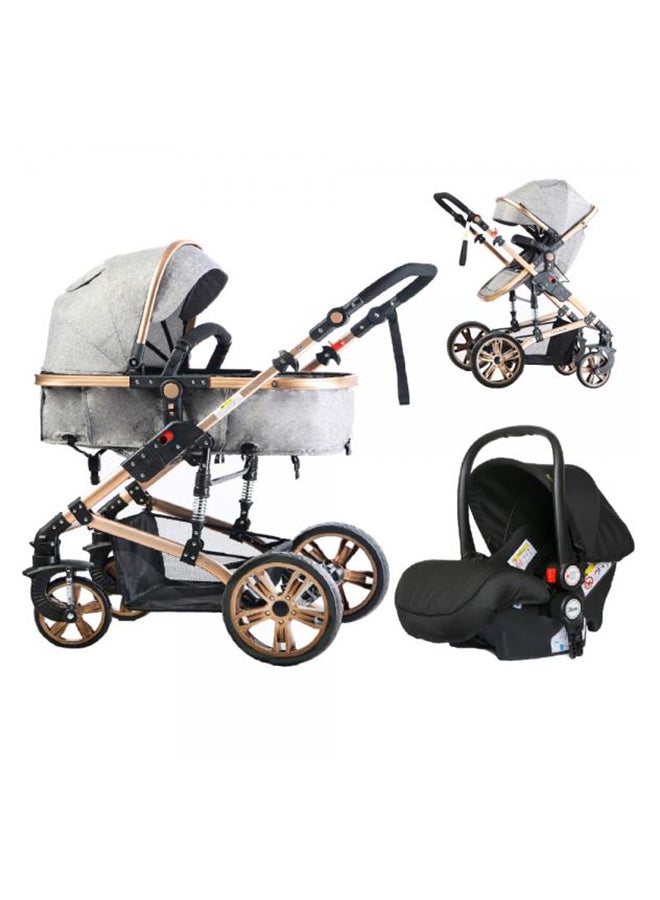 TEKNUM 3 In1 Pram Stroller, Sleeping Bassinet And Extra Wide Seat With Wide Canopy For Baby Grey - Image 1