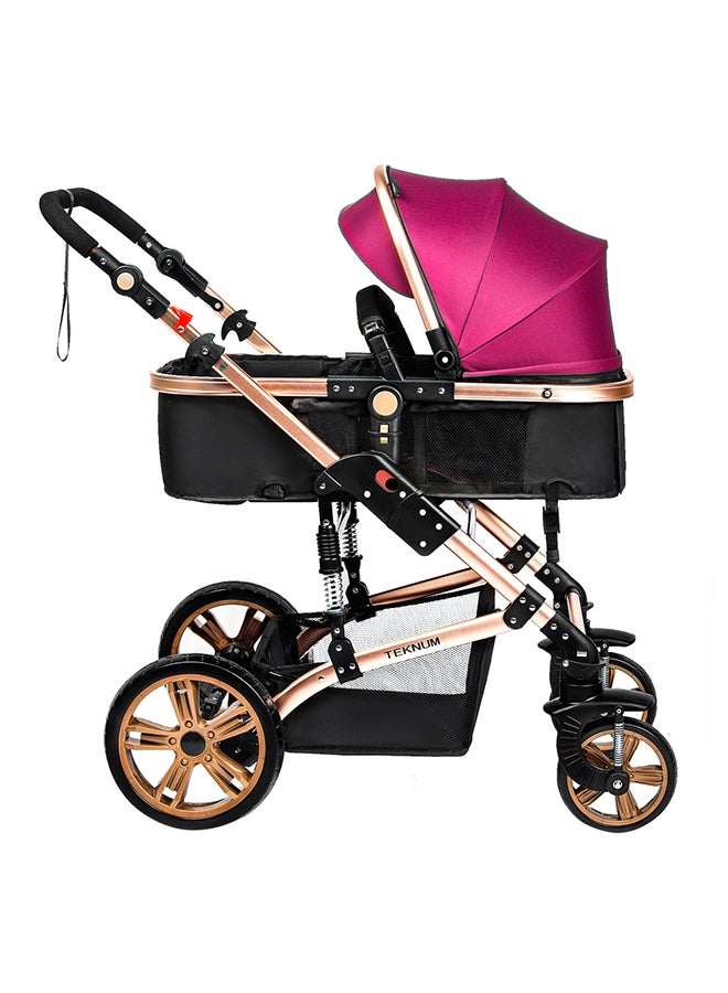 TEKNUM 3 In1 Pram Stroller, Sleeping Bassinet And Extra Wide Seat With Wide Canopy For Baby Wine  - Image 4