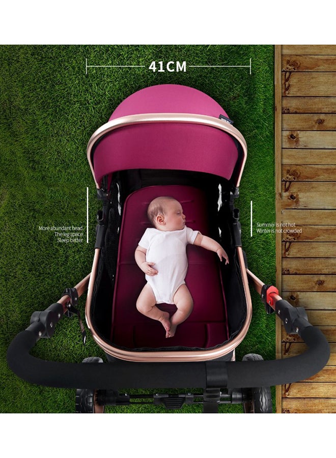 3 In1 Pram Stroller, Sleeping Bassinet And Extra Wide Seat With Wide Canopy For Baby Wine
