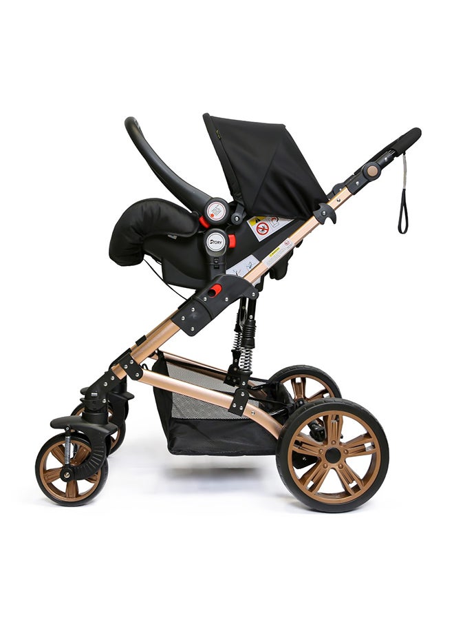 3 In1 Pram Stroller, Sleeping Bassinet And Extra Wide Seat With Wide Canopy For Baby Wine