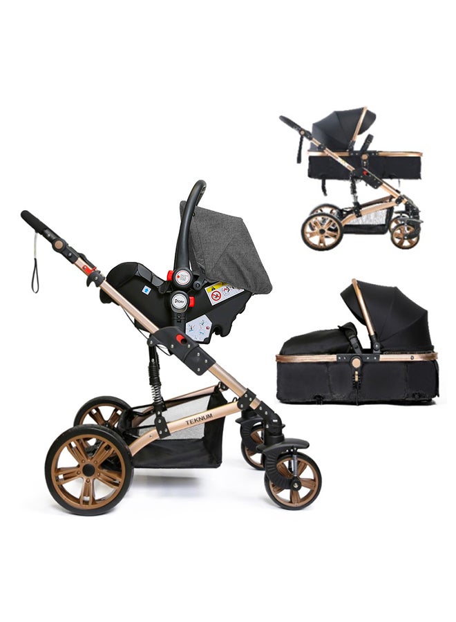 3 In1 Pram Stroller, Sleeping Bassinet And Extra Wide Seat With Wide Canopy For Baby Black - pnsku/N37396284A/45/_/1737965157/360d0a9d-b699-4e11-bb3c-5741c75a1f5e