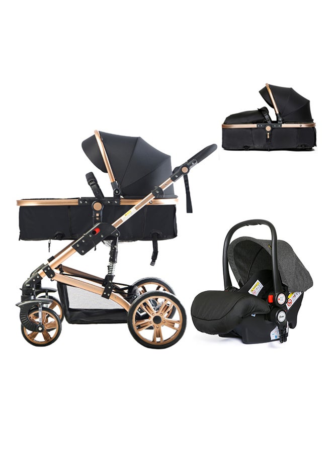 3 In1 Pram Stroller, Sleeping Bassinet And Extra Wide Seat With Wide Canopy For Baby Black - pnsku/N37396284A/45/_/1737965166/072534cb-176f-4fd1-a273-470d6e9398c8