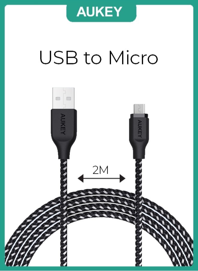 Aukey Braided Nylon USB 2.0 to Micro USB Cable 2M AM2 Black - Image 1
