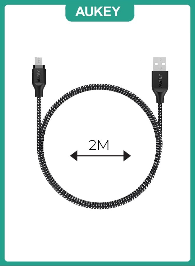Aukey Braided Nylon USB 2.0 to Micro USB Cable 2M AM2 Black - Image 2