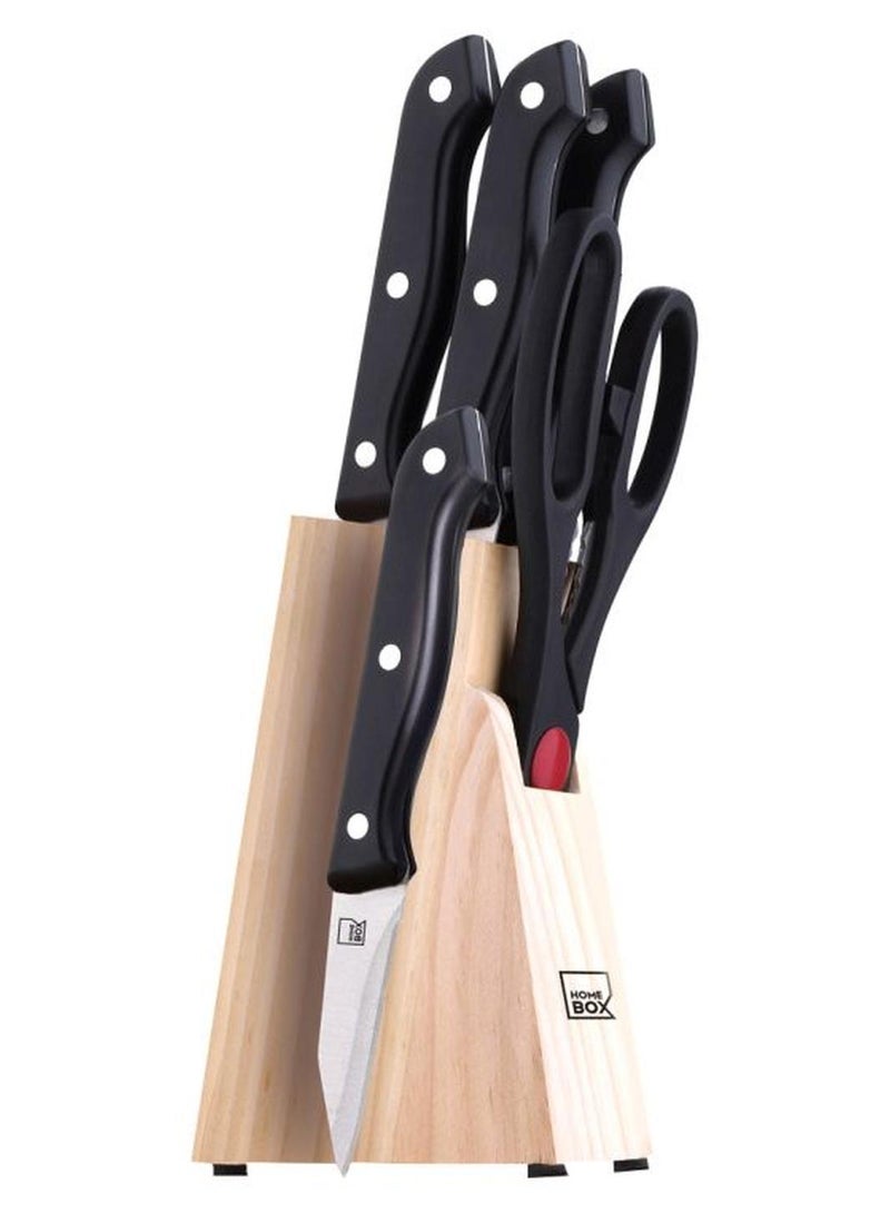 Home Box 6-Piece Knife Set Stainless Steel Black/Silver/Beige 10x5x15cm