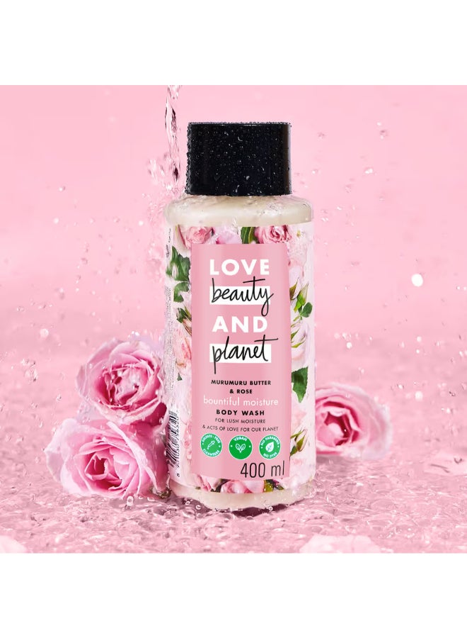 love beauty and planet - Murumuru Butter And Rose Moisturising Creme Body Wash, Sulphate And Paraben Free 400ml - Image 1