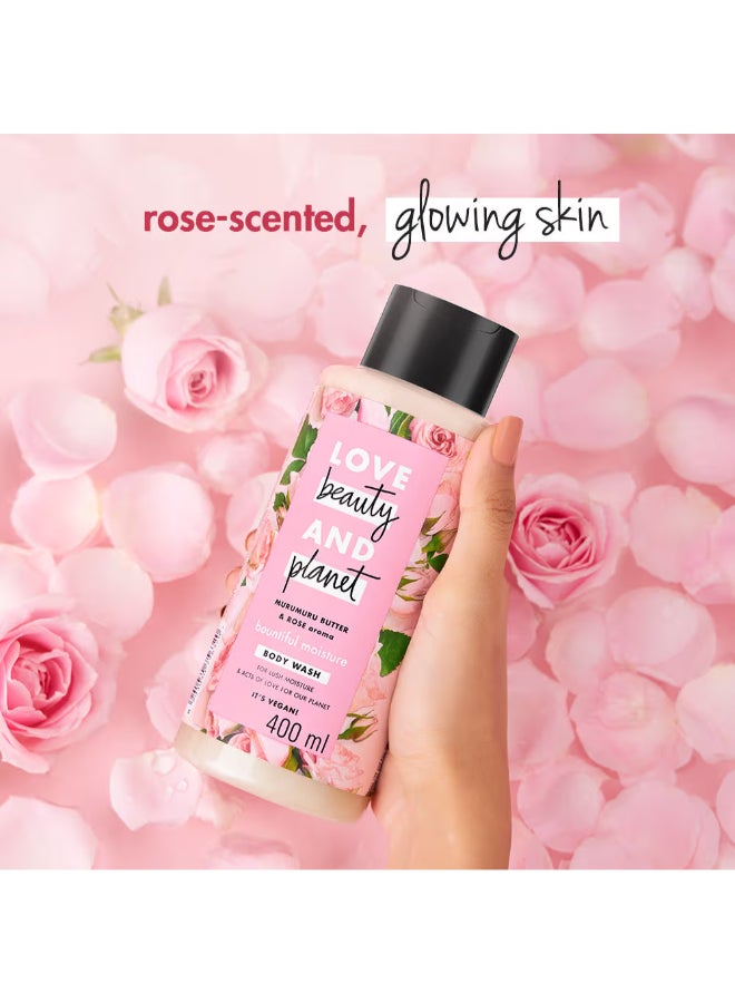love beauty and planet - Murumuru Butter And Rose Moisturising Creme Body Wash, Sulphate And Paraben Free 400ml - Image 1